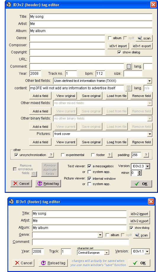 id3v2 and id3v1 tag editor